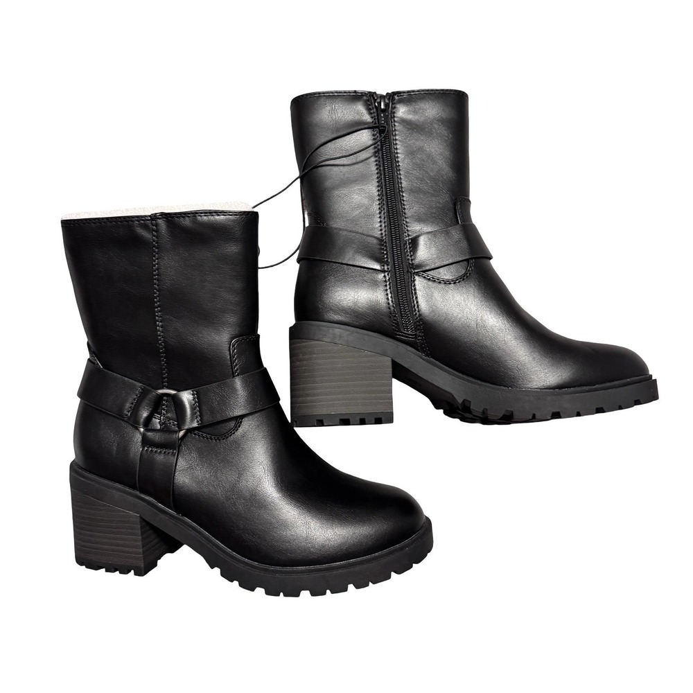 Universal Threads Boots Greyson Womens Siz 8.5 Black Ankle Block Heel Biker NEW